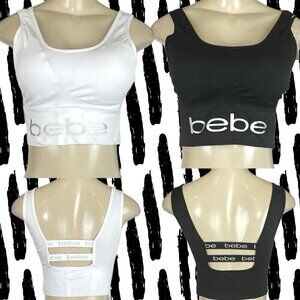 Bebe +2X Black-White Logo Double Back Straps Removable Pads Seamless Bras-2-Pk
